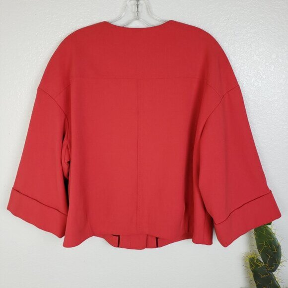 NWOT Nordstrom Collection Blazer Boxy Fit Coral Red sz L Square Neck 3/4 Sleeves - Picture 7 of 13